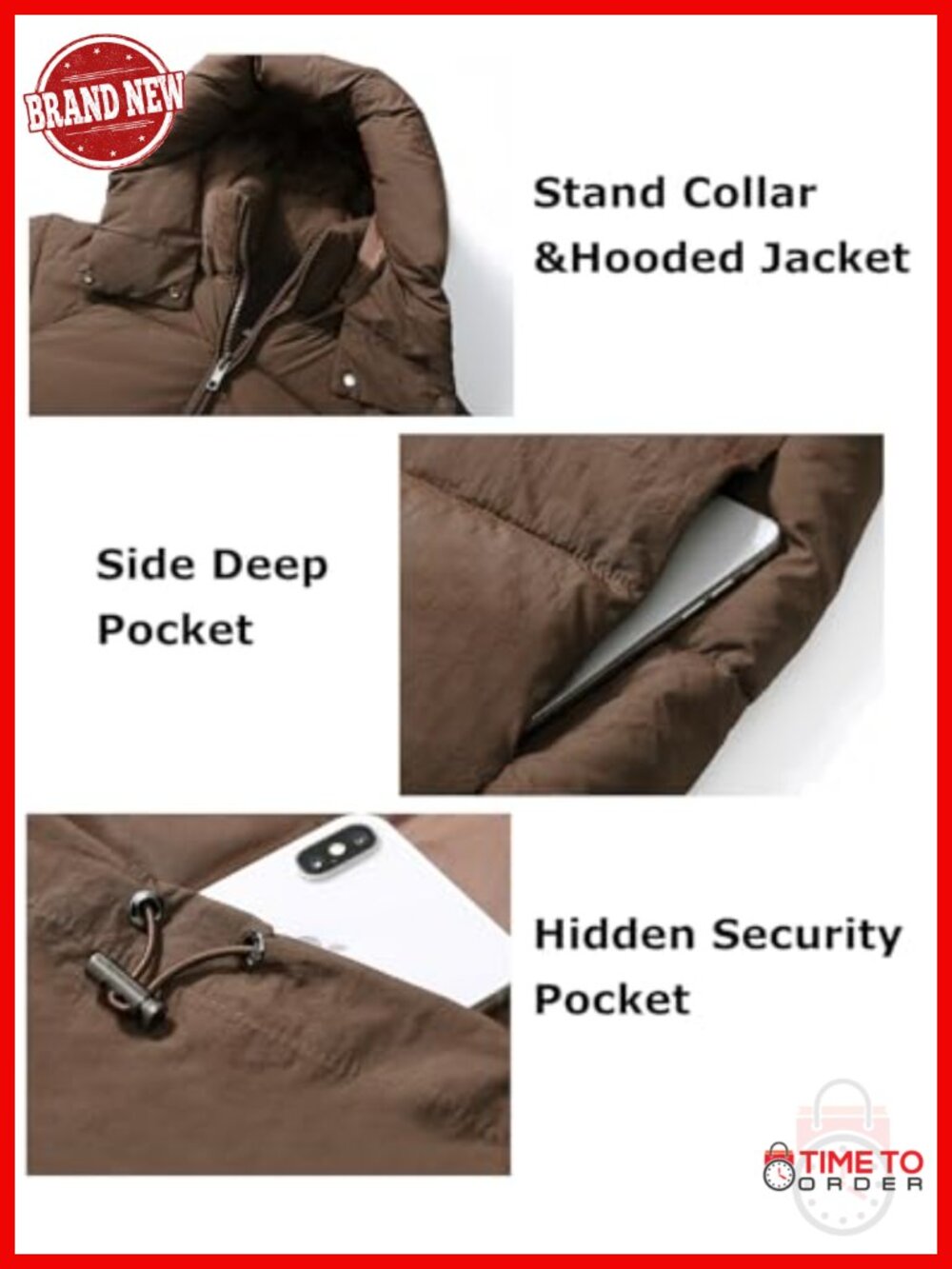 Women's Quilted Puffer Jacket Mid-Length Hooded Winter Coat Heavyweight - Picture 5 of 6